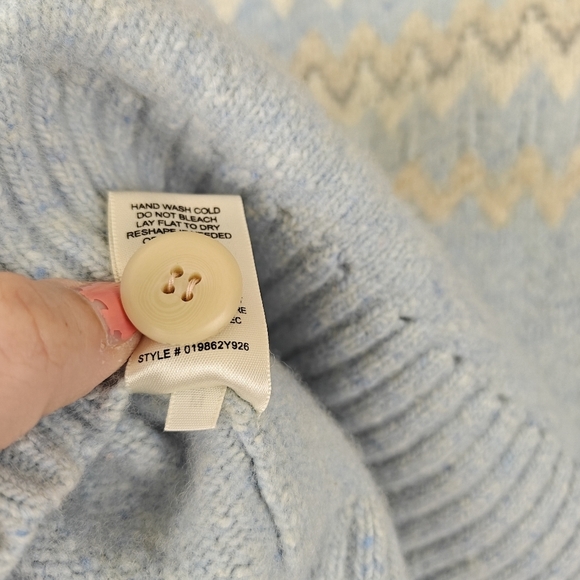 La Vie Rebecca Taylor Fairisle Button Up Cartigan Blue Sweater Wool Blend M - Picture 14 of 15